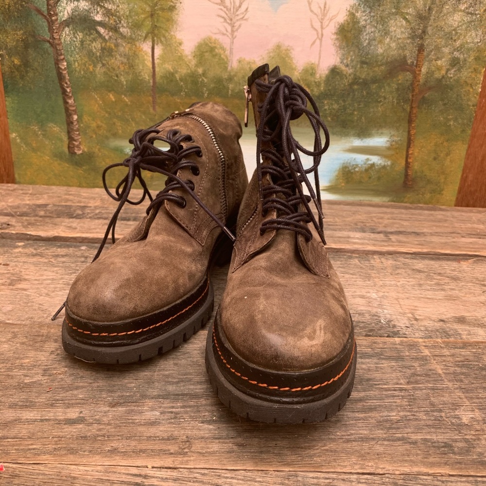 free people A.S. 98 leather green combat boots